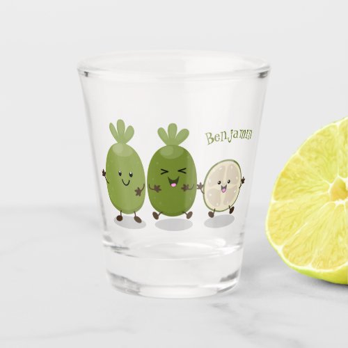 Cute pineapple guava feijoa cartoon illustration  shot glass