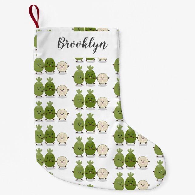 Cute pineapple guava feijoa cartoon illustration small christmas stocking (Front)