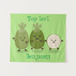 Cute pineapple guava feijoa cartoon illustration tapestry