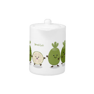 Cute pineapple guava feijoa cartoon illustration teapot