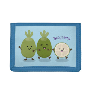 Cute pineapple guava feijoa cartoon illustration trifold wallet