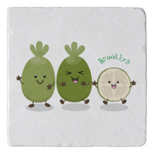 Cute pineapple guava feijoa cartoon illustration trivet