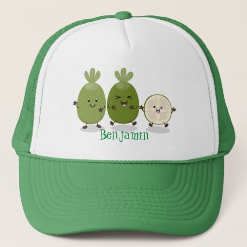 Cute pineapple guava feijoa cartoon illustration trucker hat