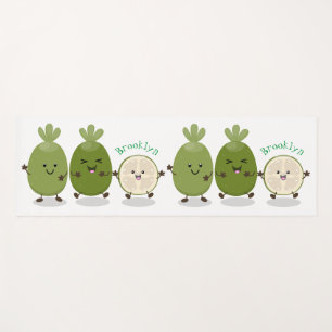 Cute pineapple guava feijoa cartoon illustration yoga mat