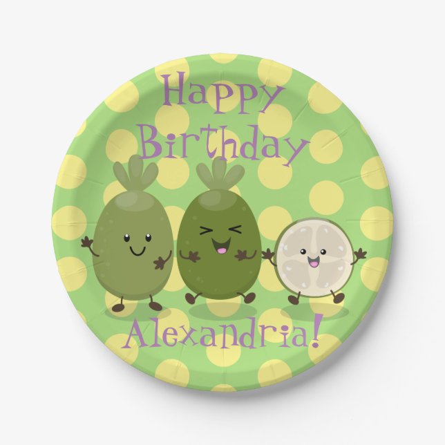 Cute pineapple guava feijoa funny cartoon paper plates (Front)