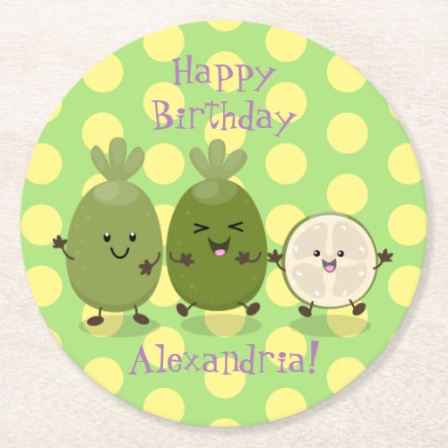 Cute pineapple guava feijoa funny cartoon round paper coaster