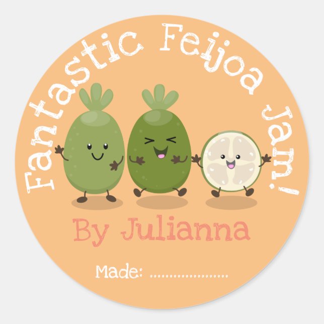 Cute pineapple guava feijoa jam label cartoon (Front)