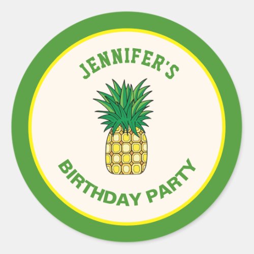 Cute Pineapple Hawaiian Luau Birthday Party Favor Classic Round Sticker