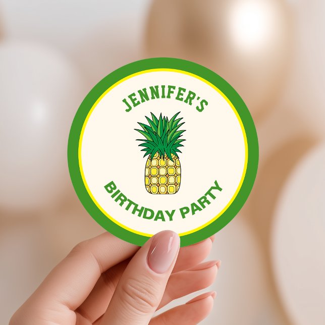 Cute Pineapple Hawaiian Luau Birthday Party Favor Classic Round Sticker (Creator Uploaded)