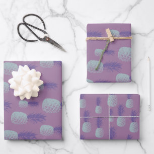 Cute Pineapple Pattern in Bright Blue and Purple Wrapping Paper Sheets