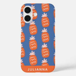 Cute Pineapple Pattern in Orange Blue Personalized iPhone 16 Case