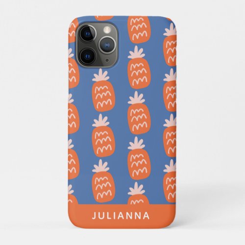 Cute Pineapple Pattern in Orange Blue Personalized iPhone 11 Pro Case
