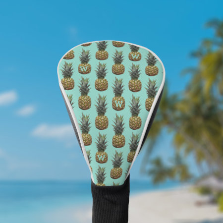 Cute Pineapple Pattern Monogram Robin Egg Blue Golf Head Cover