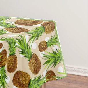 Cute Pineapple Polka Dot & Chevron Brown Tablecloth