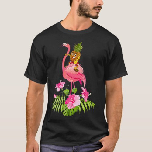 Cute Pineapple Riding Flamingo Beach Lover Summer  T_Shirt
