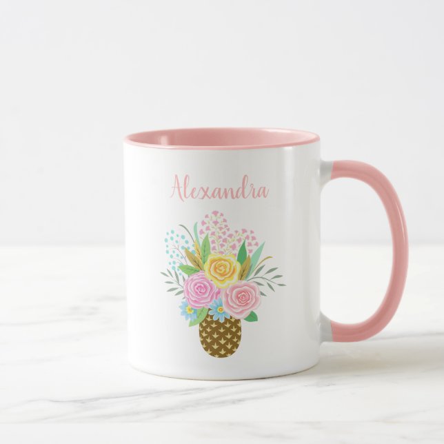 Cute Pineapple Roses Bouquet Pink Mug (Right)