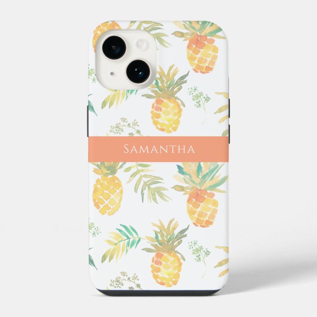 Cute Pineapple Summer Pattern Name  Iphone Case (Back)