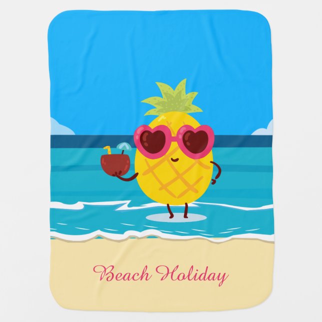 Cute Pineapple Tropical Beach Holiday Summer Vibes Baby Blanket (Front)