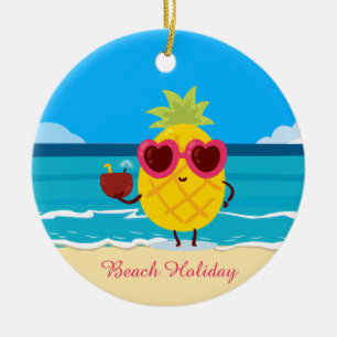 Cute Pineapple Tropical Beach Holiday Summer Vibes Ceramic Ornament