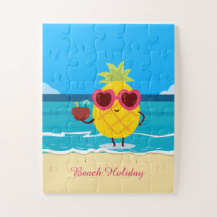 Cute Pineapple Tropical Beach Holiday Summer Vibes Jigsaw Puzzle