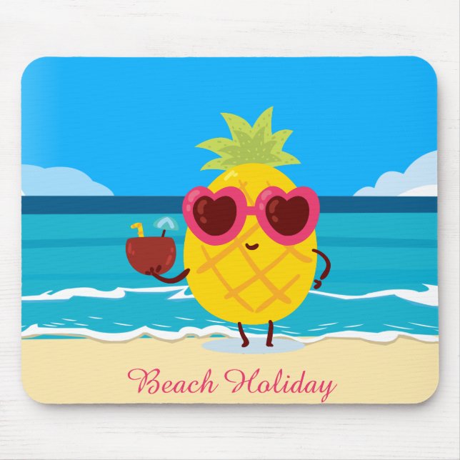 Cute Pineapple Tropical Beach Holiday Summer Vibes Mouse Pad (Front)