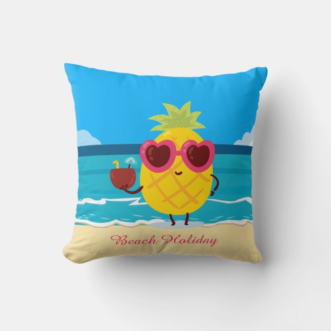 Cute Pineapple Tropical Beach Holiday Summer Vibes Throw Pillow (Front)
