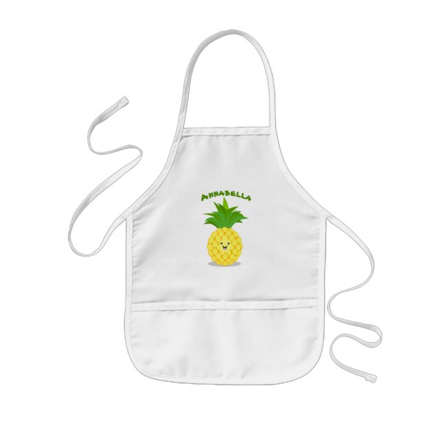 Cute pineapple tropical fruit cartoon illustration kids' apron (Front)