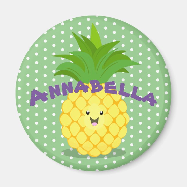 Cute pineapple tropical fruit cartoon illustration magnet (Front)