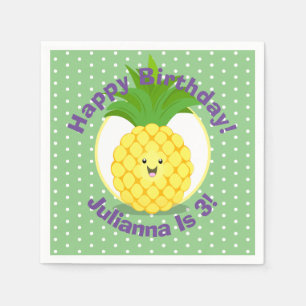 Cute pineapple tropical fruit cartoon illustration napkins