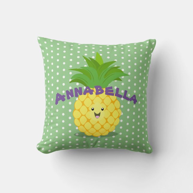 Cute pineapple tropical fruit cartoon illustration throw pillow (Front)