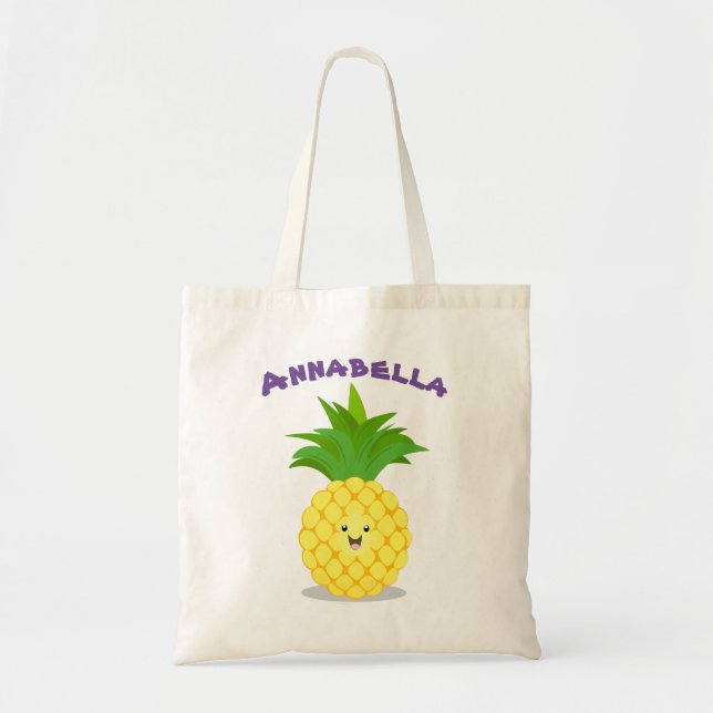 Cute pineapple tropical fruit cartoon illustration tote bag (Front)