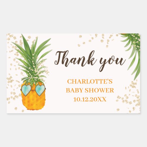 Cute pineapple watercolor thank you baby shower rectangular sticker