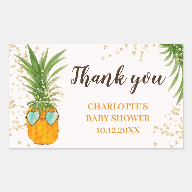 Cute pineapple watercolor thank you baby shower rectangular sticker (Front)