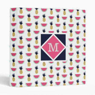 Cute Pineapple & Watermelon Doodle Pattern 3 Ring Binder