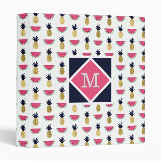 Cute Pineapple & Watermelon Doodle Pattern 3 Ring Binder (Front/Spine)