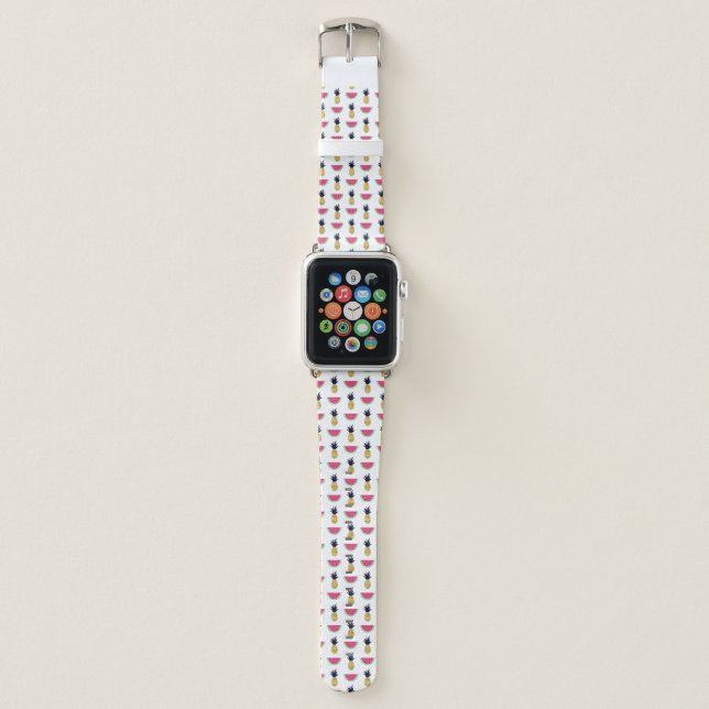 Cute Pineapple & Watermelon Doodle Pattern Apple Watch Band (Front)