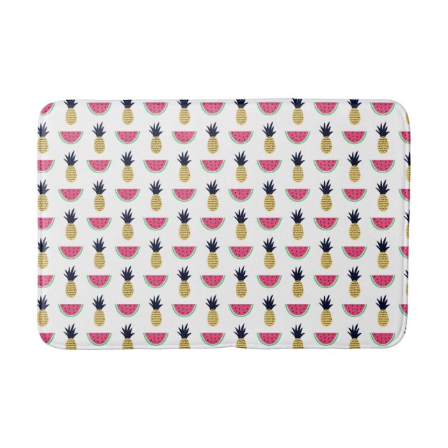 Cute Pineapple & Watermelon Doodle Pattern Bathroom Mat (Front)