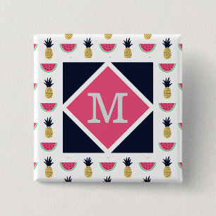 Cute Pineapple & Watermelon Doodle Pattern Button