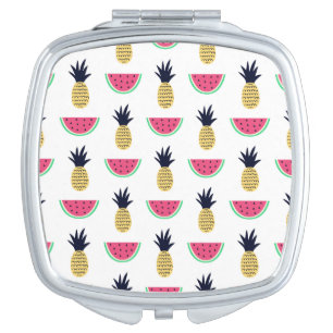 Cute Pineapple & Watermelon Doodle Pattern Compact Mirror
