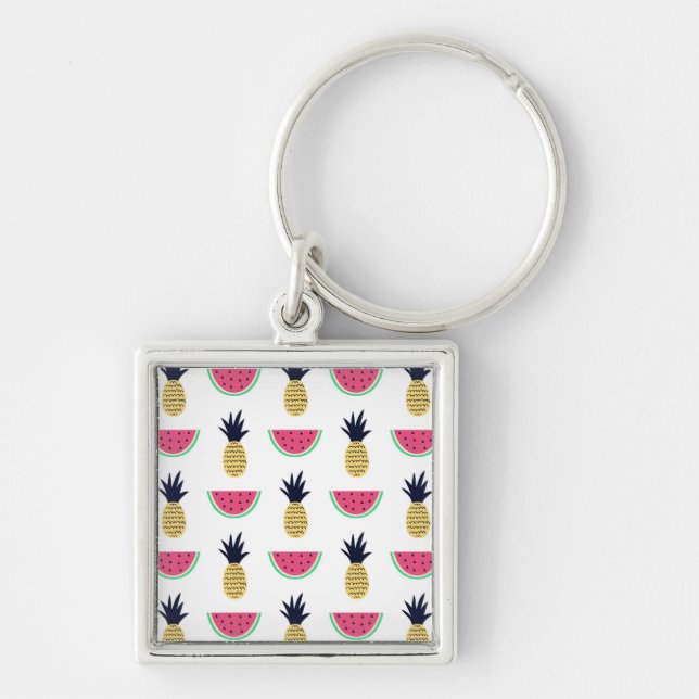 Cute Pineapple & Watermelon Doodle Pattern Keychain (Front)
