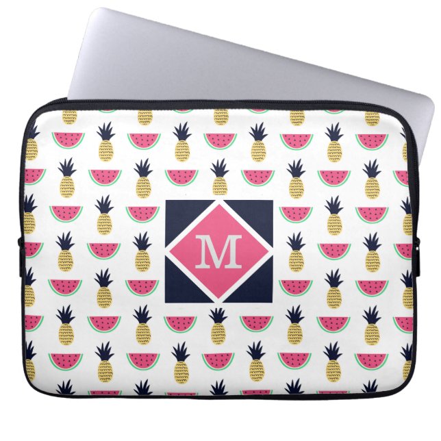 Cute Pineapple & Watermelon Doodle Pattern Laptop Sleeve (Front)