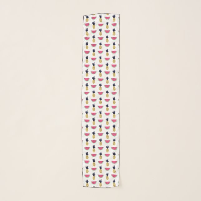 Cute Pineapple & Watermelon Doodle Pattern Scarf (Front)