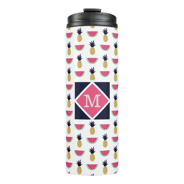 Cute Pineapple & Watermelon Doodle Pattern Thermal Tumbler (Front)