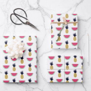 Cute Pineapple & Watermelon Doodle Pattern Wrapping Paper Sheets