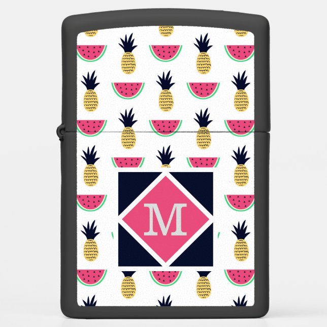 Cute Pineapple & Watermelon Doodle Pattern Zippo Lighter (Front)