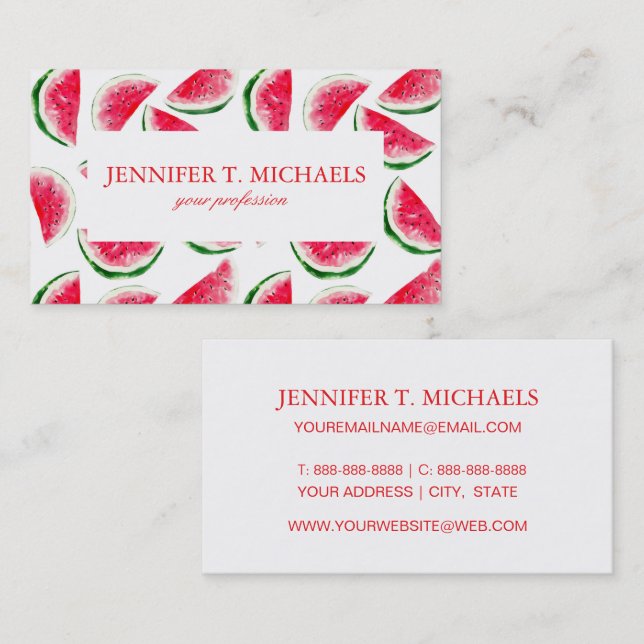 Cute Pineapple & Watermelon Pattern Business Card (Front/Back)