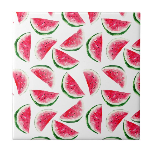 Cute Pineapple & Watermelon Pattern Ceramic Tile (Front)