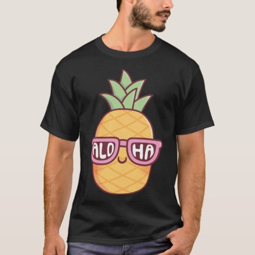Cute Pineapple With Aloha Sunglasses T_Shirt