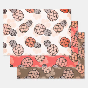 Cute Pineapples Three Color Wrapping Paper Sheets