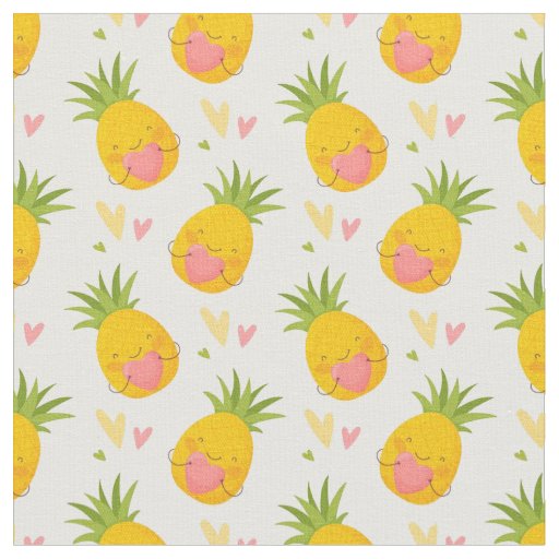 Cute Pineapples with Hearts Valentines Girls Fabric